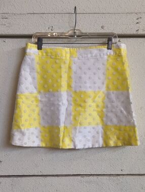 Yellow and White Polka Dot Checker Mini Skirt